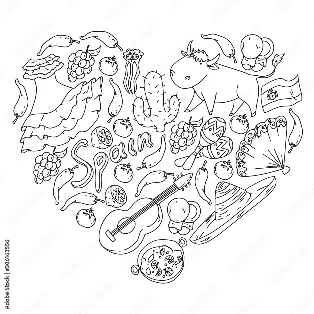 Spain vector pattern. Spanish traditional symbols and objects. Spain vector pattern. Spanish traditional symbols and objects.