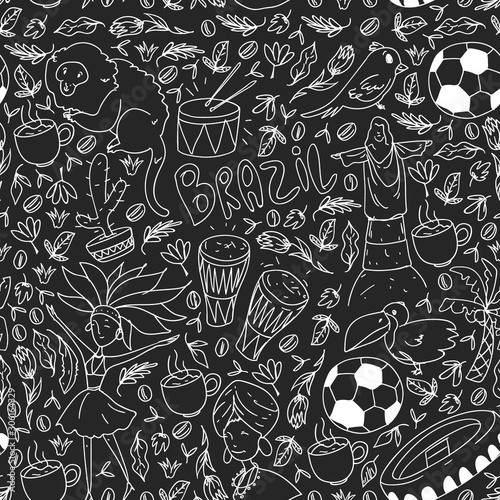 Rio de janeiro Brazil. Vector pattern with national symbols.