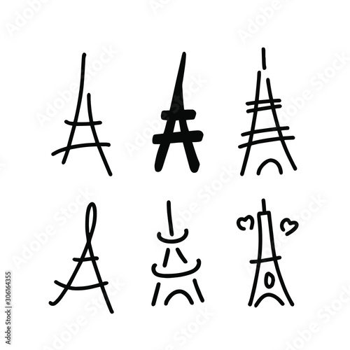 Set of Eiffel tower outlines vector icon. Linear style sign for mobile concept and web design.  France travel symbol, logo illustration. Vector graphics