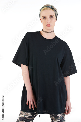 Blank t-shirt mock-up - Cool streetwear fashion girl ready for your design