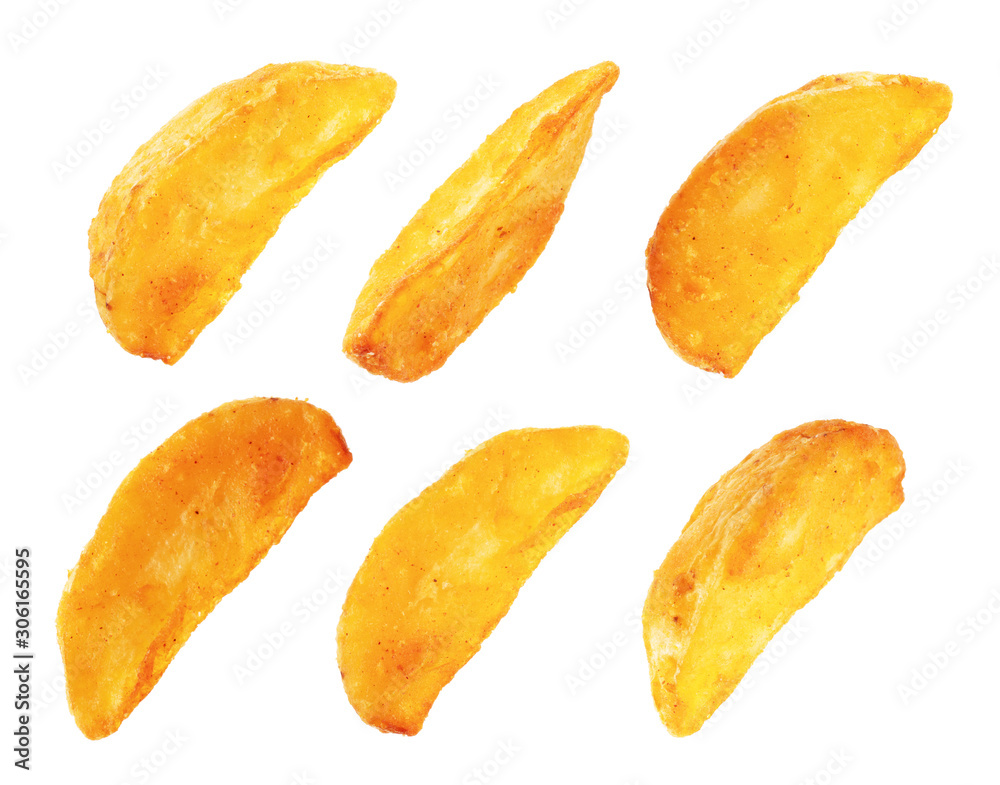Set of Fried Potato wedges on a white background Set of Fried Potato wedges on a white background