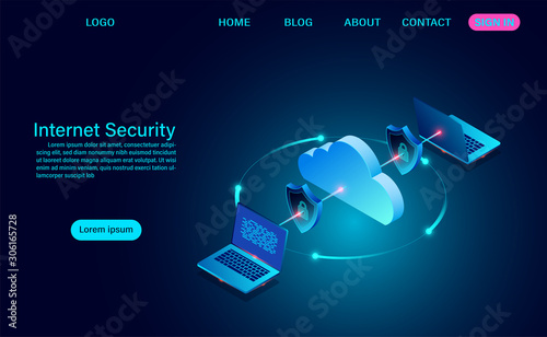 Internet security with data transfer information. protects data from thefts data and hacker attacks. isometric flat design. Vector illustration