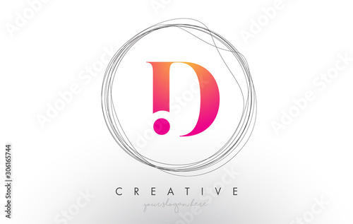 Artistic D Letter Logo Design With Creative Circular Wire Frame around it