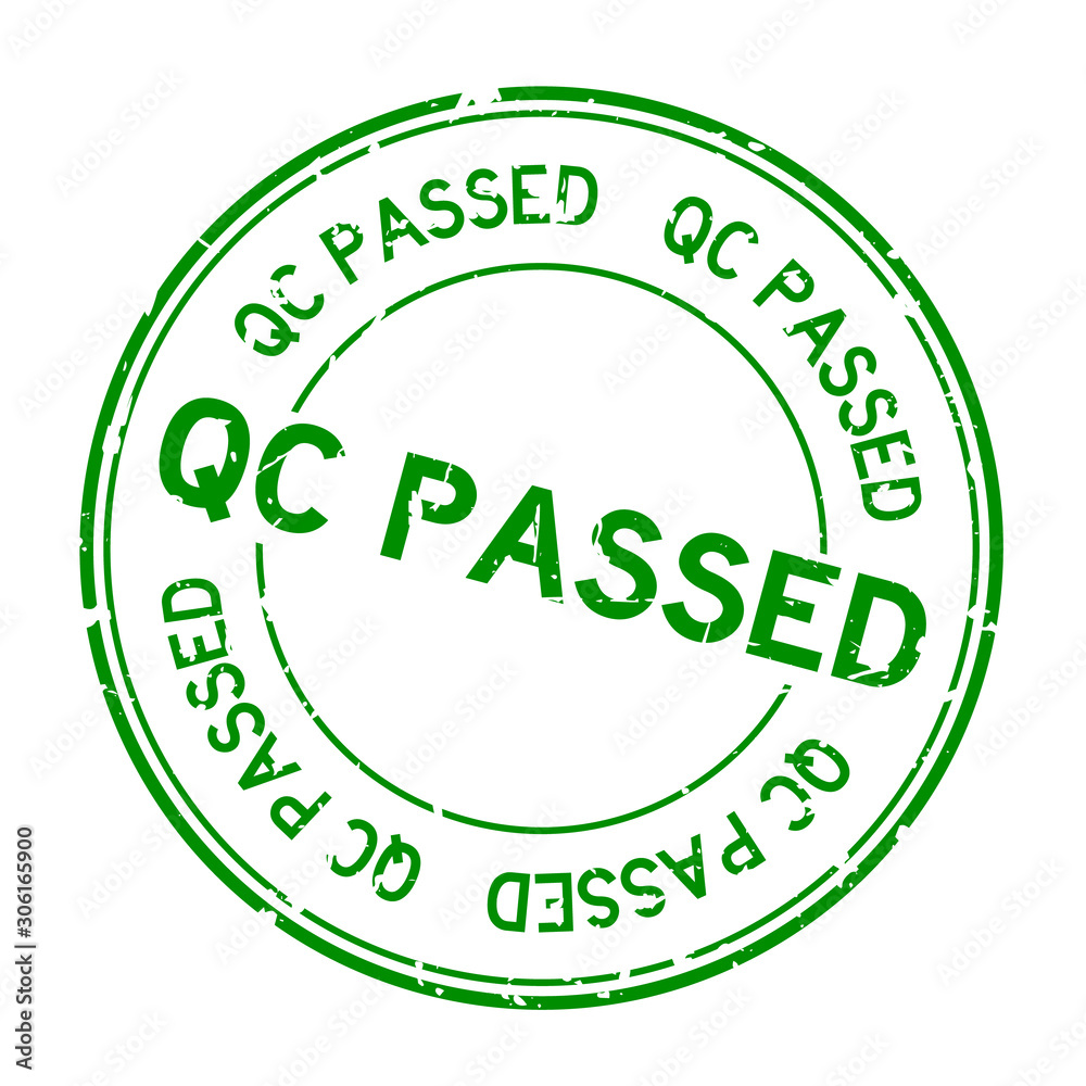 Grunge green QC passed word round rubber seal stamp on white background Grunge green QC passed word round rubber seal stamp on white background