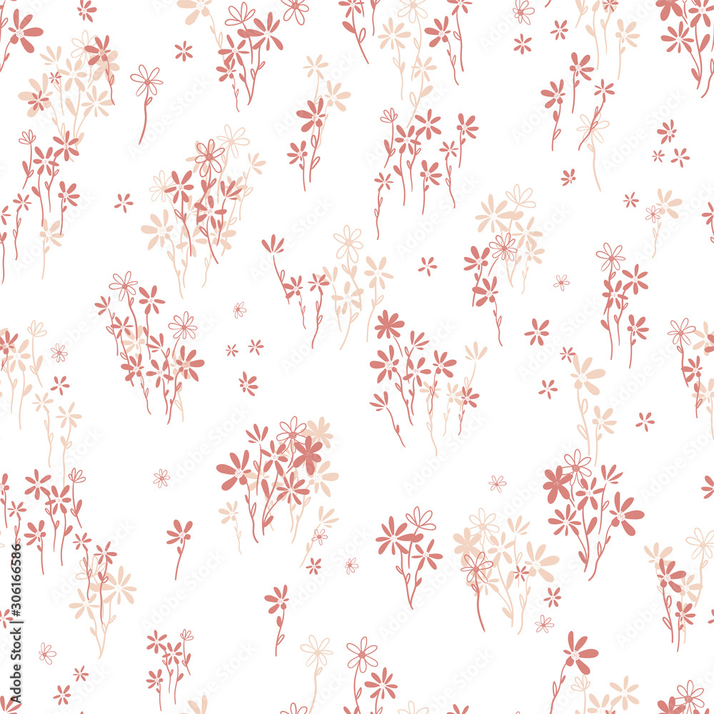 Hand drawn ditsy flower field seamless pattern, cute floral background, great for textiles, banners, wallpapers - vector design