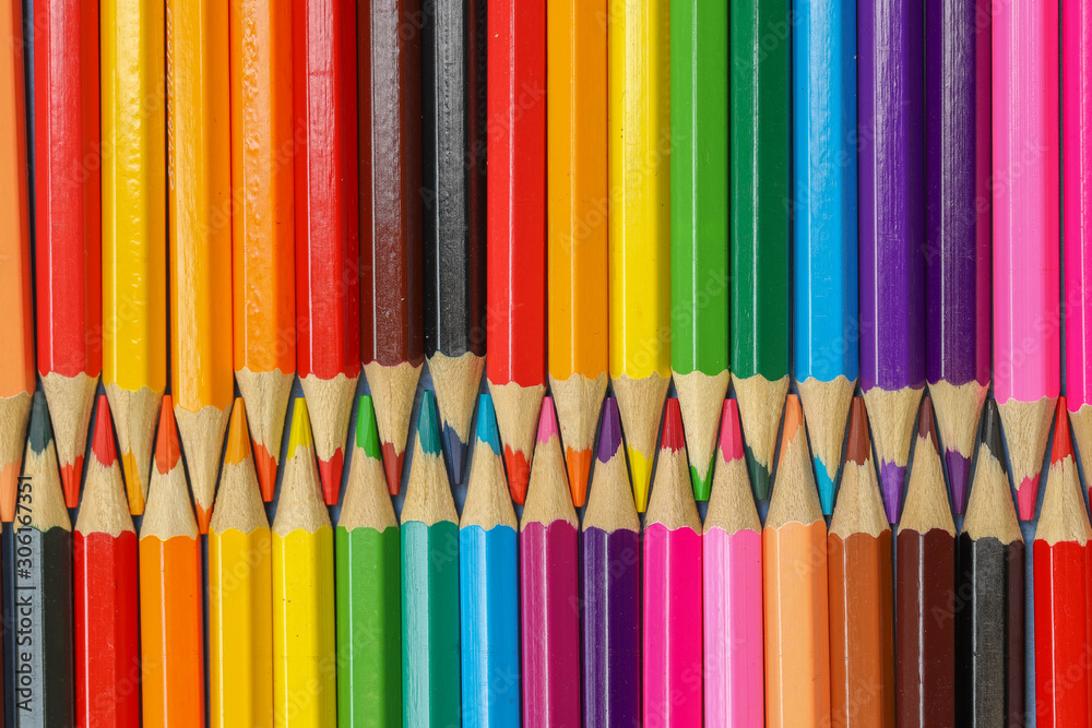 Close up row of colored pencils 