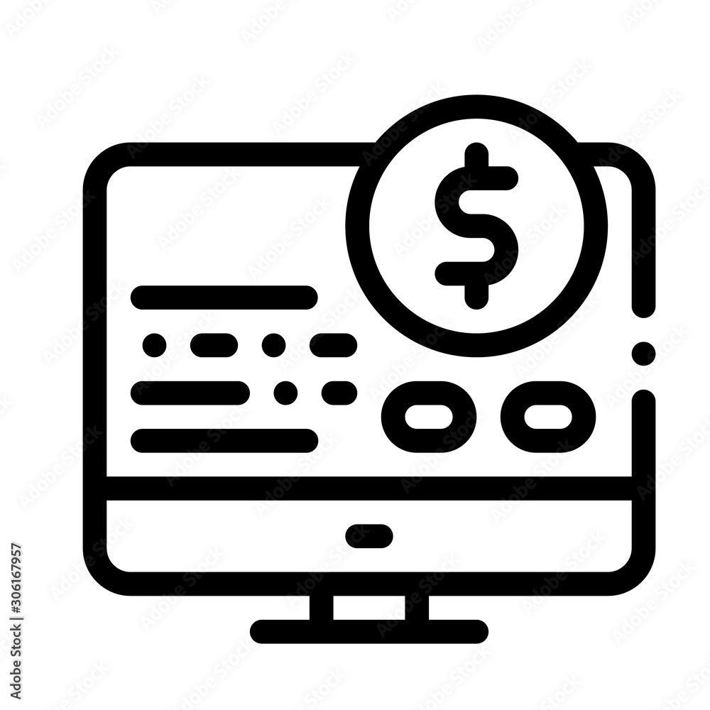 Money Report on Computer Icon Vector. Outline Money Report on Computer Sign. Isolated Contour Symbol Illustration Money Report on Computer Icon Vector. Outline Money Report on Computer Sign. Isolated Contour Symbol Illustration