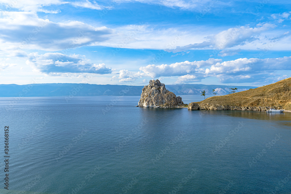 Panoramic view of Cape Burkhan on lake Baikal
