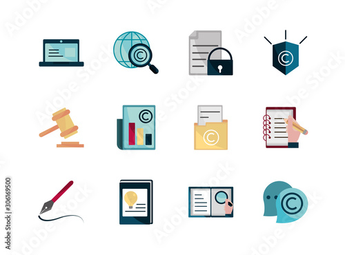 property intellectual copyright icons set