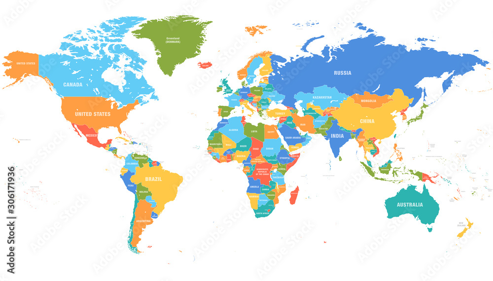 Obraz Mapa świata W Kolorze Mapy Polityczne Kolorowe Kraje świata I