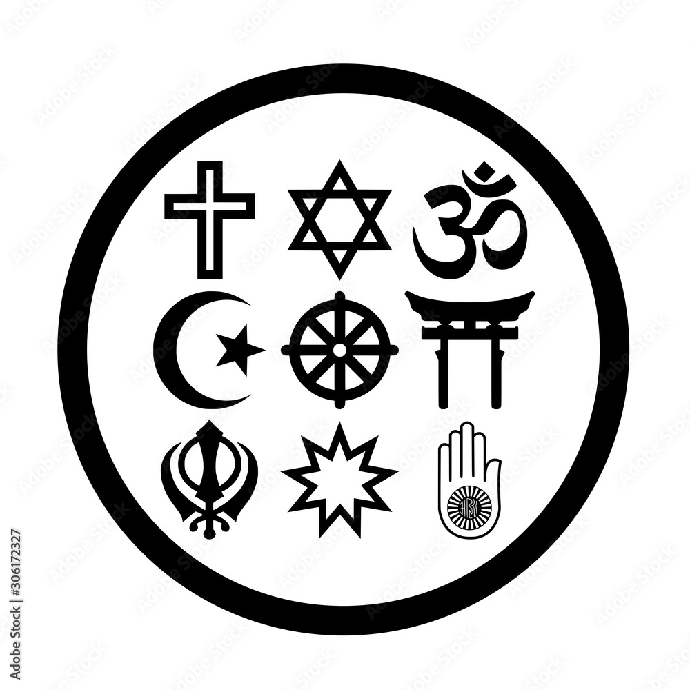 Religious symbols in a circle
