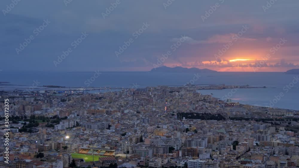 pan over trapani city at sunset from high point of view pan over trapani city at sunset from high point of view