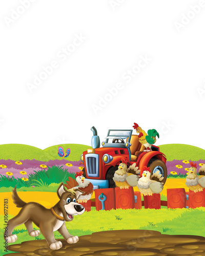cartoon scene with dog having fun on the farm on white background - illustration for children © honeyflavour