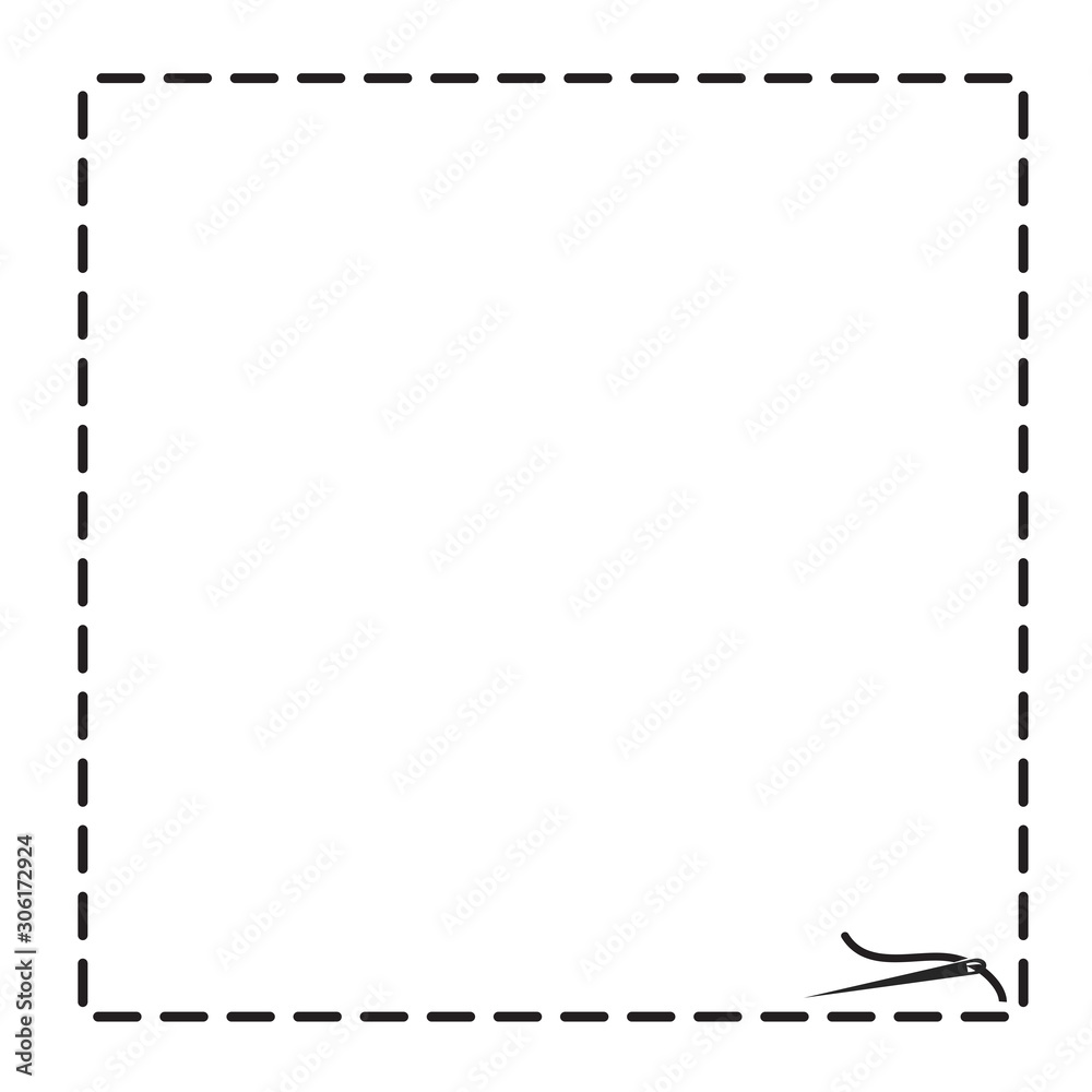 thread with needle border for your design on white, stock vector illustration