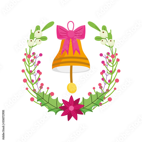merry christmas celebration bell with bow wreath flower