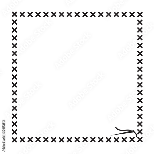 thread with needle border for your design on white, stock vector illustration