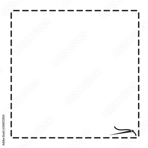 thread with needle border for your design on white, stock vector illustration