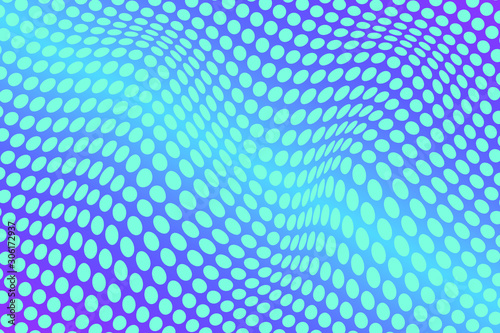 Digital vector background composed of a pattern of deformed circles of blue color on a background with gradient purple. Optical and illusion effect