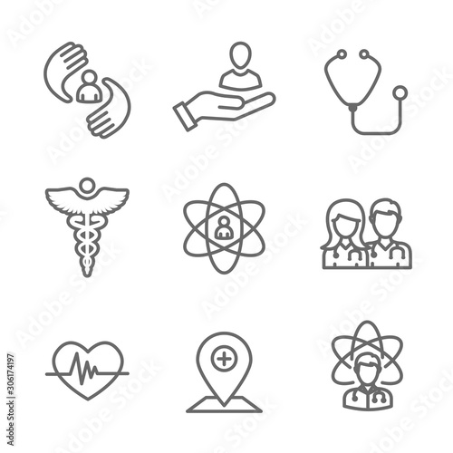 Physician Care Icon Set w medical, patient, and health care, etc