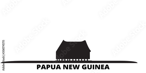 Papua New Guinea city skyline isolated vector illustration. Papua New Guinea travel cityscape with landmarks