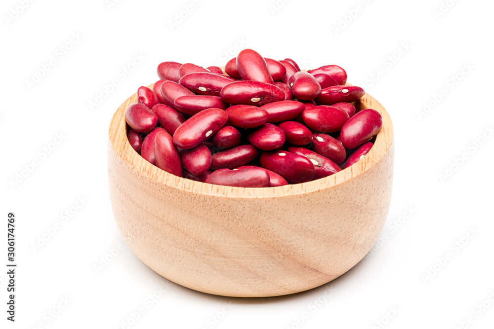 Red kidney beans in the wood bowl on a white background. Red kidney beans in the wood bowl on a white background.