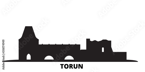Poland, Torun City city skyline isolated vector illustration. Poland, Torun City travel cityscape with landmarks