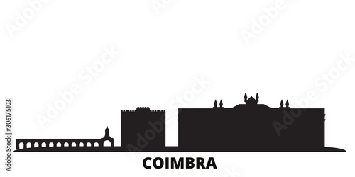 Portugal, Coimbra city skyline isolated vector illustration. Portugal, Coimbra travel cityscape with landmarks