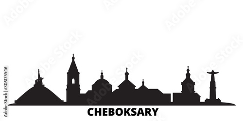 Russia, Cheboksary city skyline isolated vector illustration. Russia, Cheboksary travel cityscape with landmarks