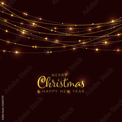 Merry Christmas card with golden light chains photo