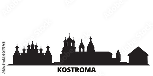 Russia, Kostroma city skyline isolated vector illustration. Russia, Kostroma travel cityscape with landmarks