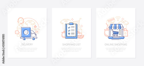 Online shopping - vector line design style banners set