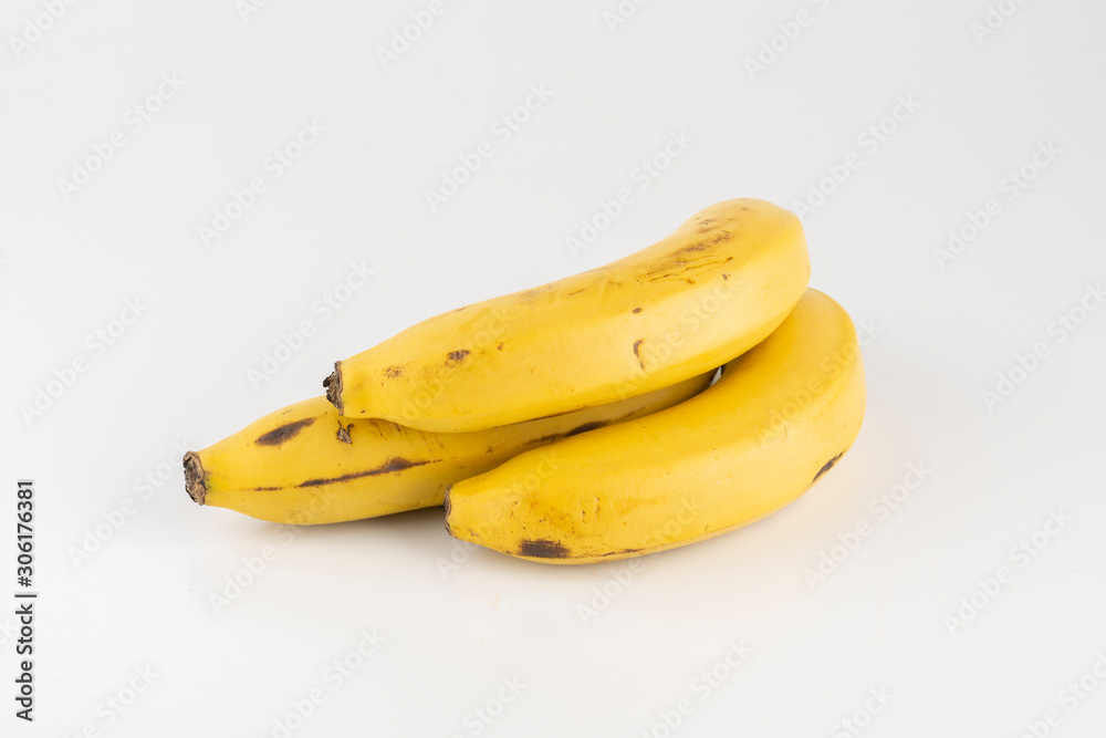 Group of bananas over white background.