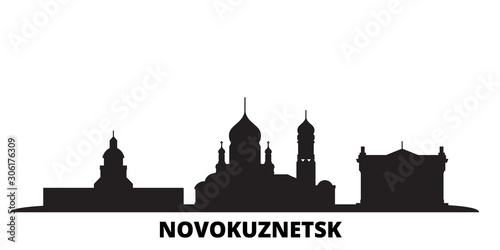 Russia, Novokuznetsk city skyline isolated vector illustration. Russia, Novokuznetsk travel cityscape with landmarks