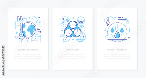 Eco problems concept - line design style banners set