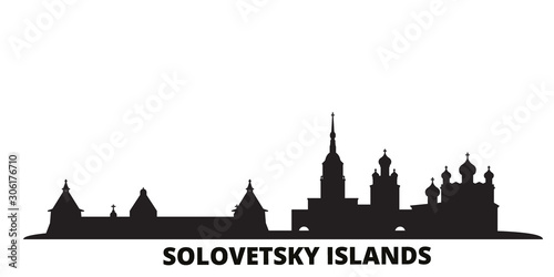 Russia, Solovetsky Islands city skyline isolated vector illustration. Russia, Solovetsky Islands travel cityscape with landmarks