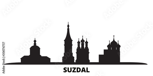 Russia, Suzdal city skyline isolated vector illustration. Russia, Suzdal travel cityscape with landmarks