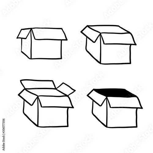 collection of doodle box icon with hand drawn doodle style vector isolated