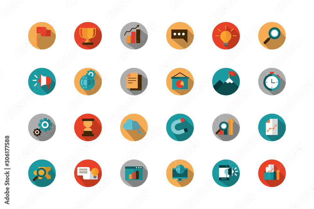 business strategy network icons set block shadow business strategy network icons set block shadow