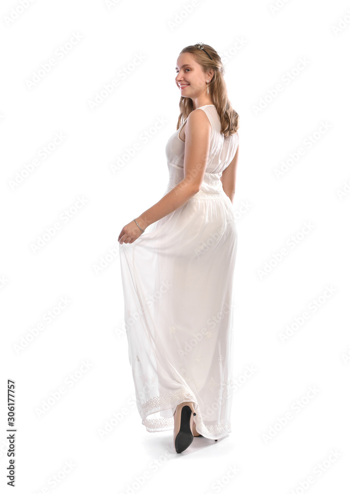 Beautiful blonde teen girl in white dress Beautiful blonde teen girl in white dress