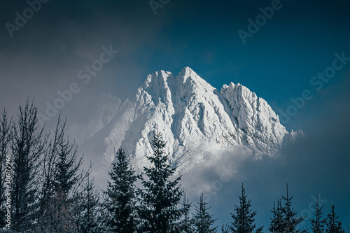 White mountains, winter snowy photo, Big majestic rocky hills, High Tatras, Slovakia
