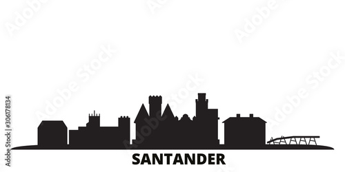 Spain, Santander city skyline isolated vector illustration. Spain, Santander travel cityscape with landmarks