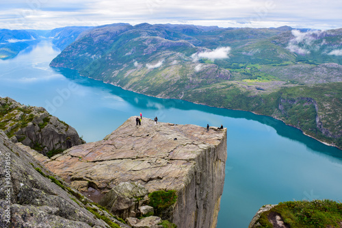 Prekestolen or Pulpit Rock and Lysefjord Landscape. Norway. photo