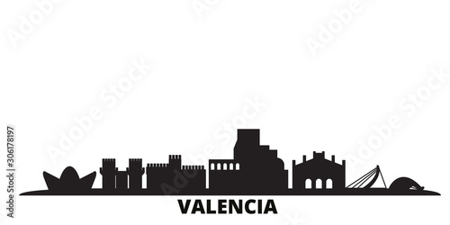 Obraz na płótnie Spain, Valencia city skyline isolated vector illustration. Spain, Valencia travel cityscape with landmarks w salonie