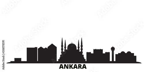 Turkey, Ankara city skyline isolated vector illustration. Turkey, Ankara travel cityscape with landmarks