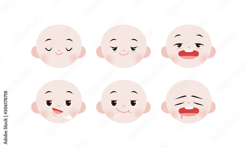 Flat style Facial expression dreaming and thinking set