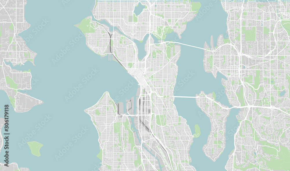 Detailed Map Of Seattle USA Stock Vector Adobe Stock 1000 F 306179118 43Hn4v4jBvBpnTXNiVVGPrGy2h05zdht 