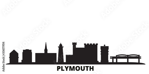 United Kingdom, Plymouth city skyline isolated vector illustration. United Kingdom, Plymouth travel cityscape with landmarks