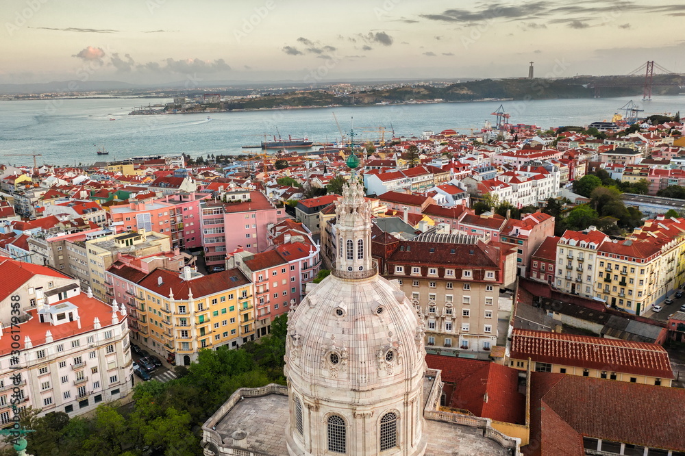 cityscape lisbon lapa portugal panorama, nice summer weather european city