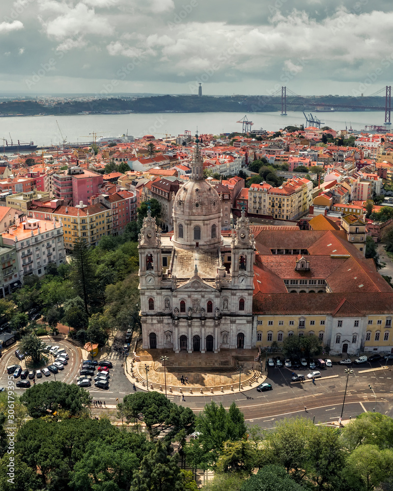 cityscape lisbon, basilica lapa estrela portugal panorama, weather european city