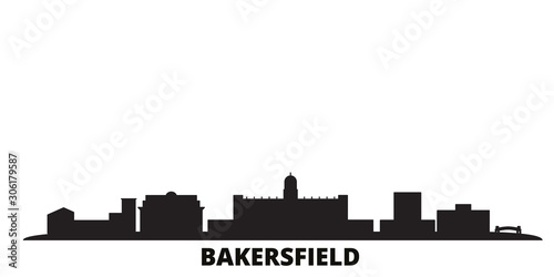United States, Bakersfield city skyline isolated vector illustration. United States, Bakersfield travel cityscape with landmarks